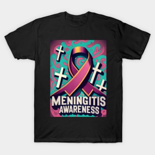 Meningitis Awareness Ribbon with Pink Swirls Background T-Shirt